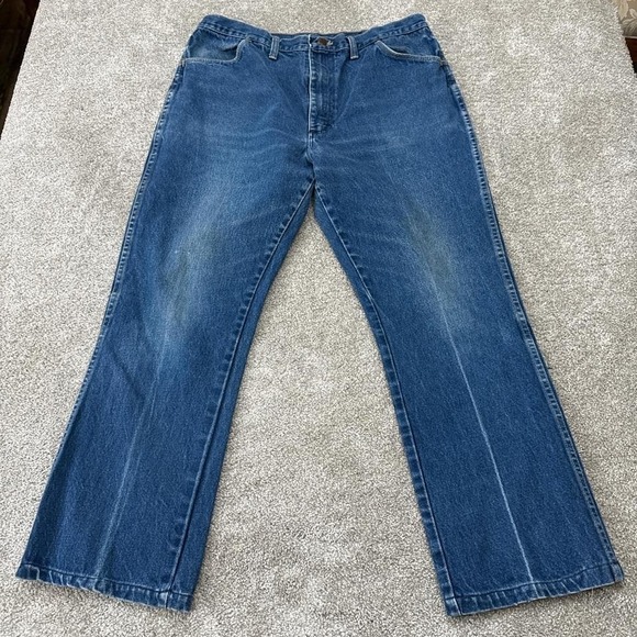 Vintage 90s Rustler Jeans 38x32 Made in USA Classic Blue Denim Straight Leg - Picture 1 of 7